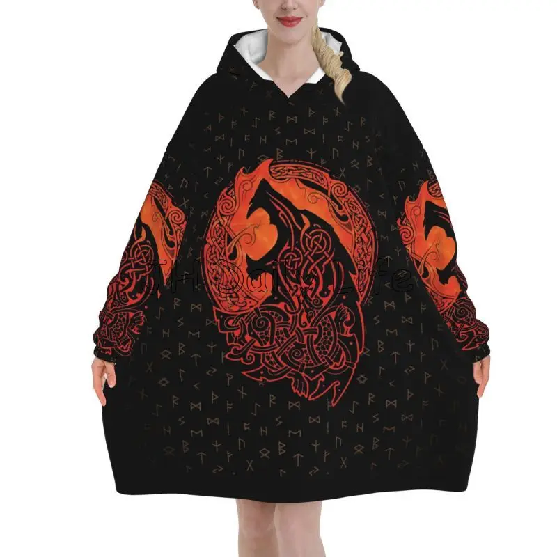 Sherpa Hoodie Fleece - Носимое одеяло с капюшоном Viking Wolf