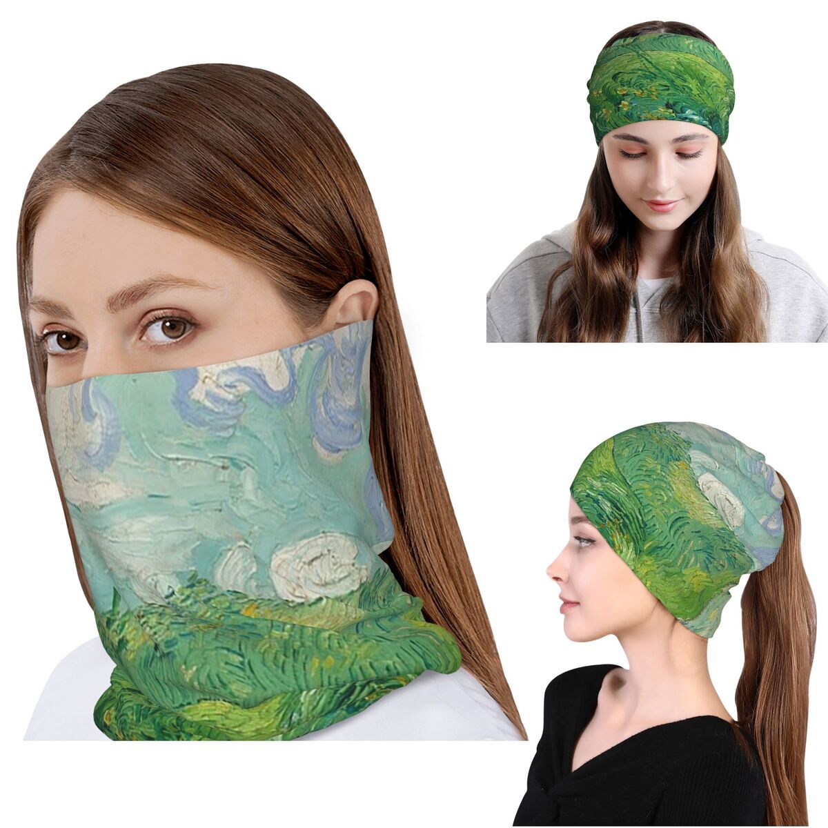 Knit Beanie Hat Warm - Бандана-шарф-маска для лица с изображением зеленых